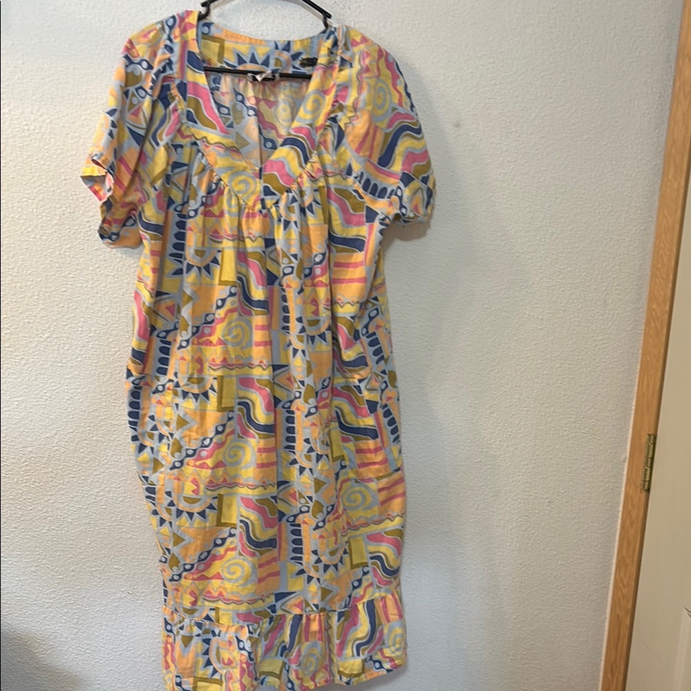 Anthony Richards Gold and Blue Puff Sleeve Midi Sundress